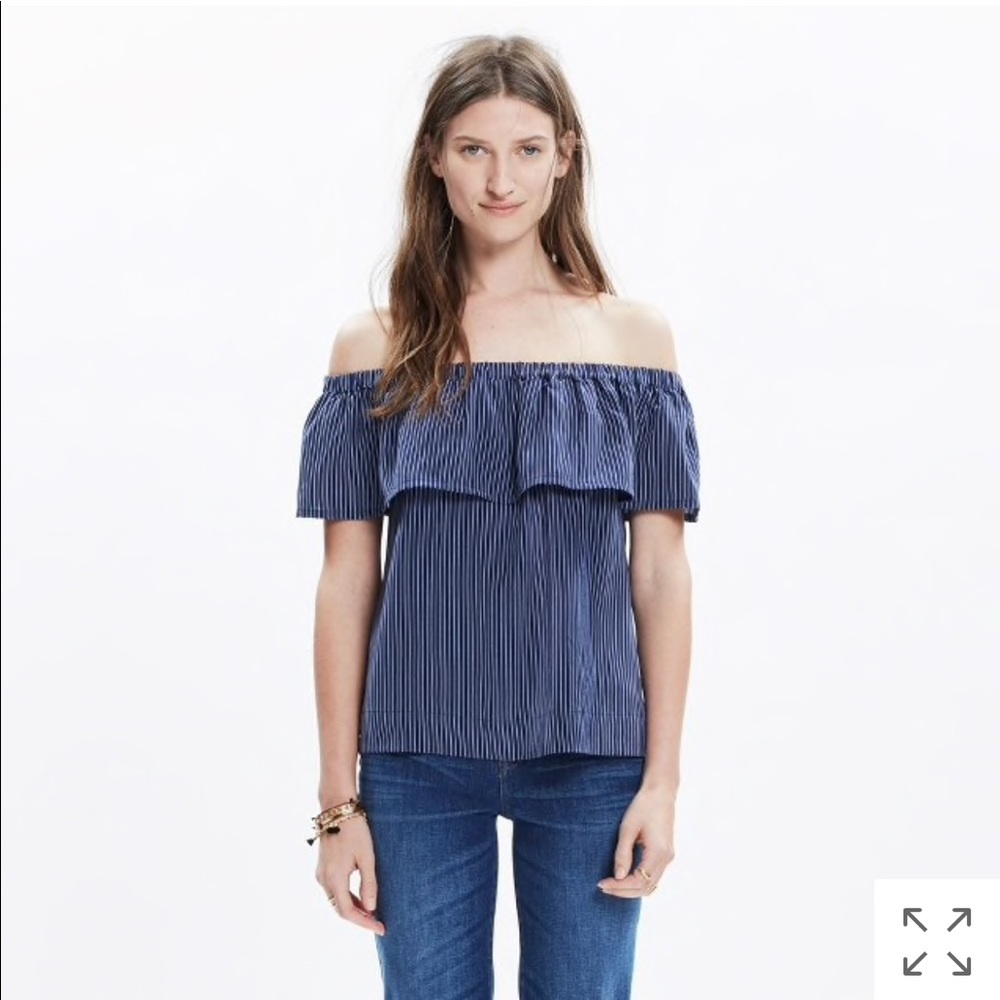 Madewell silk off the shoulder balcony stripe top